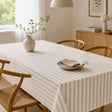 Aria Beige/Offwhite - Wachstuch Tischdecke mit Streifen in Leinenoptik, Wohnzimmerambiente