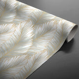 Betty Golden Palm – elegante Wachstuch Tischdecke mit goldenen Palmblättern, aufgerollt