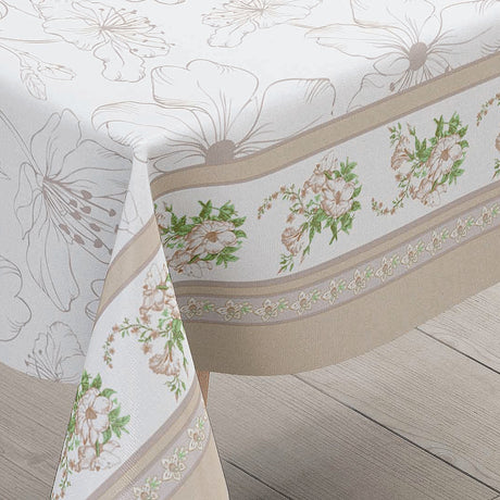 Blumenband – Wachstuch Tischdecke in Creme mit Blumenbordüre, Ecke