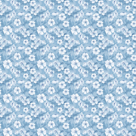 Blomsterflor Blau – leicht geprägte Wachstuch Tischdecke mit weißen Blumen, Muster