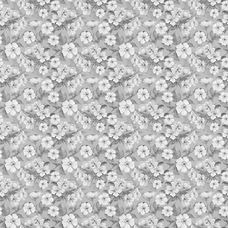 Blomsterflor Grau – Leicht geprägte Wachstuch Tischdecke mit weißen Blumen, Muster