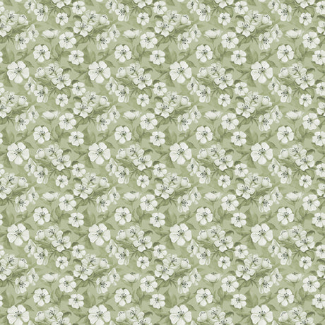 Blomsterflor Grün – leicht geprägte Wachstuch Tischdecke mit weißen Blumen, Muster