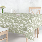 Botanic Green – Leicht geprägte Wachstuch Tischdecke mit Blumen