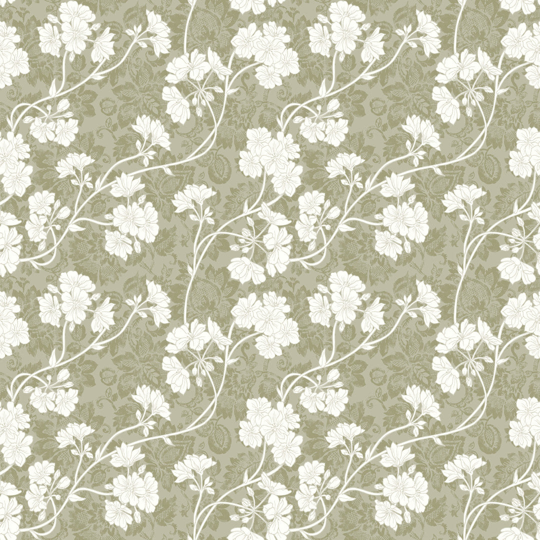 Botanic Green – Leicht geprägte Wachstuch Tischdecke mit Blumen, Muster
