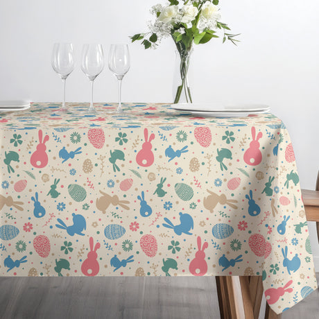 Bunnys & Eggs – Abwaschbare Tischdecke mit Osterhasen und Ostereiern, Seitenansicht