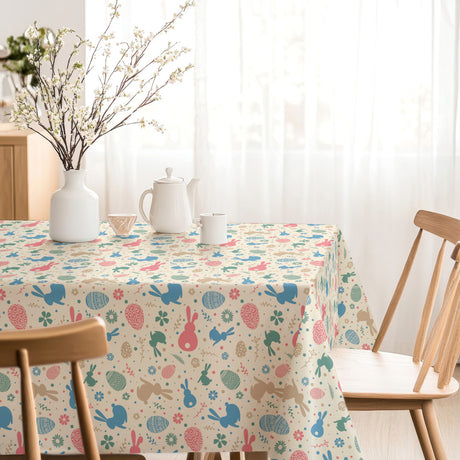 Bunnys & Eggs – Abwaschbare Tischdecke mit Osterhasen und Ostereiern