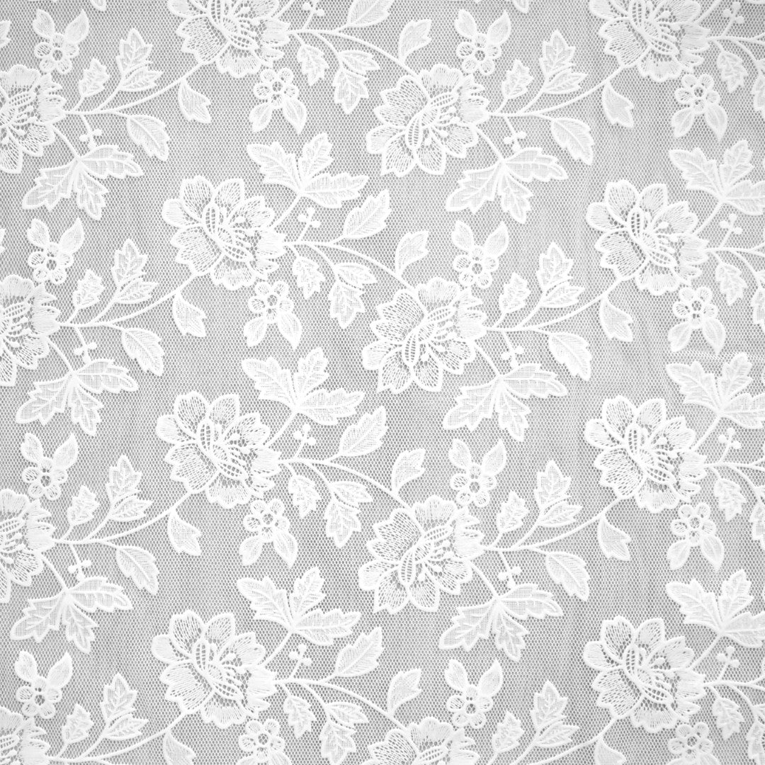 Camellia Lace – Weißer Spitzen-Tischläufer 50 cm (Meterware), Motiv