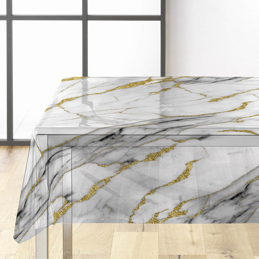 Ceramica – Starke Tischfolie transparent mit Marmoreffekt, Ambienteaufnahme