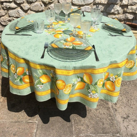 Zitrone Grün – Runde acrylbeschichtete Provence-Tischdecke Ø 180 cm, Ambiente