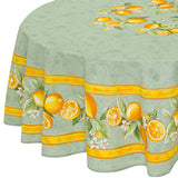 Citron Grün – Große runde acrylbeschichtete Provence-Tischdecke Ø 230, Nahaufnahme