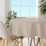 Classic Dot Beige - Runde Wachstuch Tischdecke mit weißen Punkten