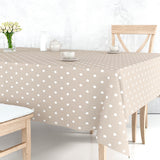 Classic Dot Beige - Wachstuch Tischdecke mit weißen Punkten