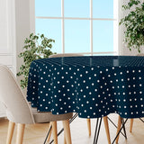 Classic Dot Blau - Runde Wachstuch Tischdecke mit weißen Punkten
