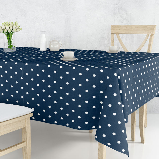 Classic Dot Blau - Wachstuch Tischdecke mit weißen Punkten