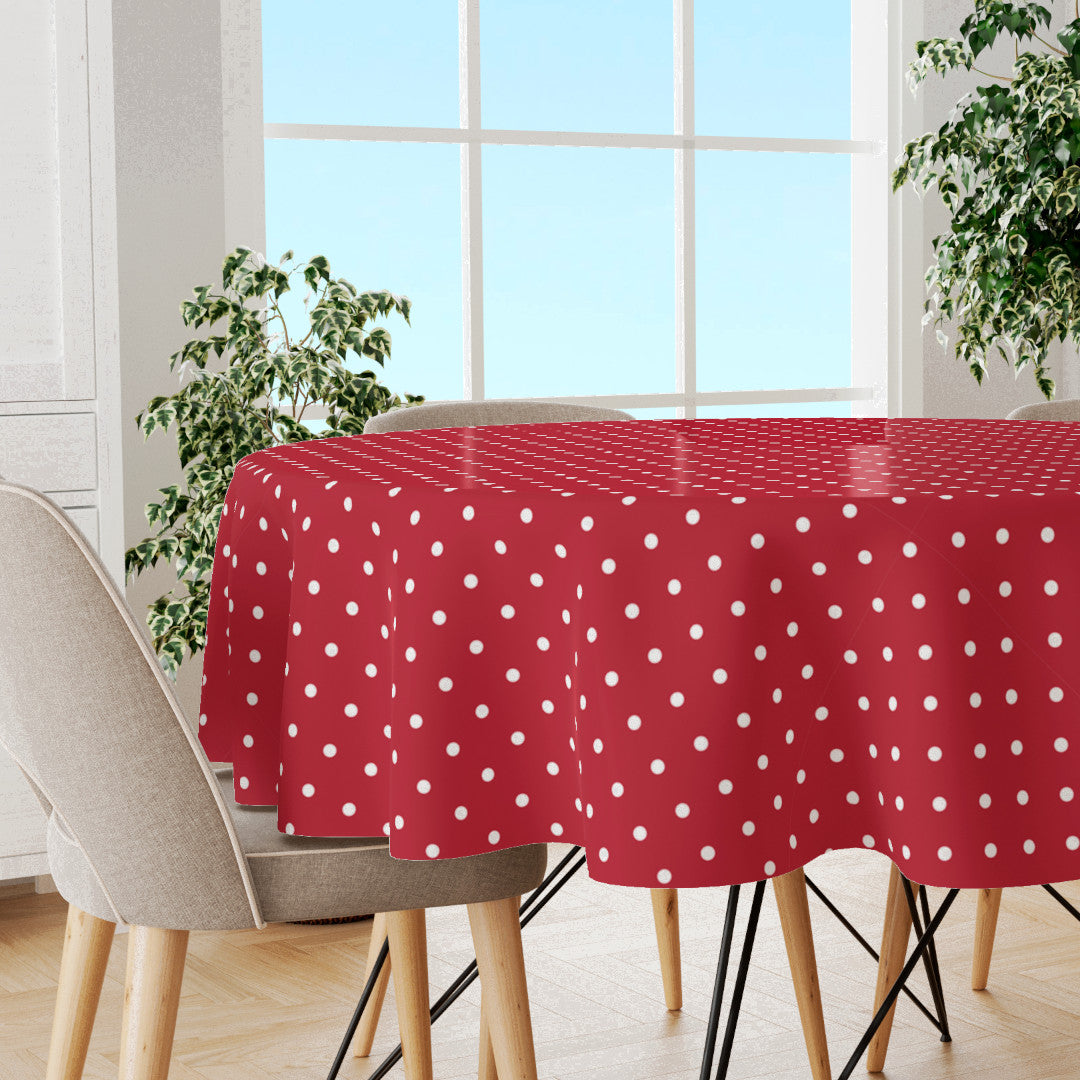 Classic Dot Rot - Runde Wachstuch Tischdecke mit weißen Punkten