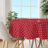 Classic Dot Rot - Runde Wachstuch Tischdecke mit weißen Punkten