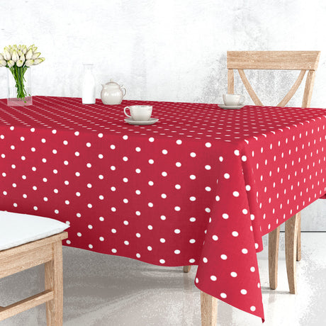 Classic Dot Rot - Wachstuch Tischdecke mit weißen Punkten