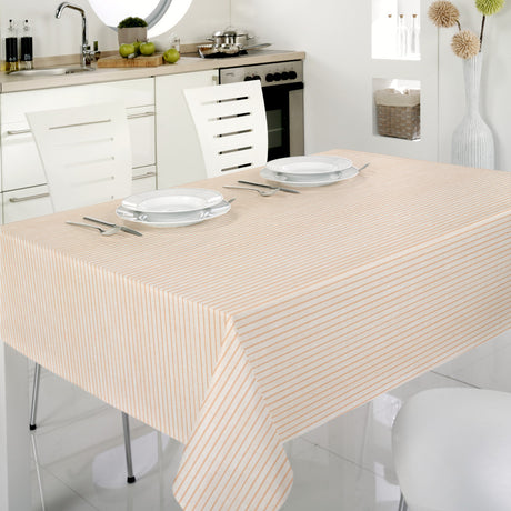 Claustra Apricot - Wachstuch Tischdecke mit Längsstreifen, Ambienteaufnahme