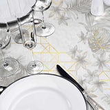Coconut Metallic - Runde Wachstuch-Tischdecke in Grau mit Golddetails, Ø 155 cm, Nahaufnahme