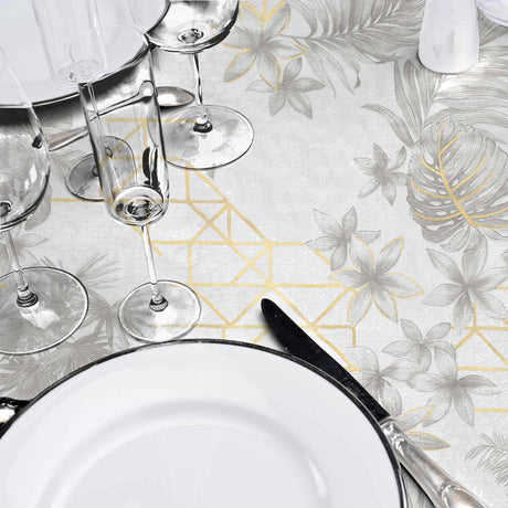 Coconut Metallic - Runde Wachstuch-Tischdecke in Grau mit Golddetails, Ø 155 cm, Nahaufnahme