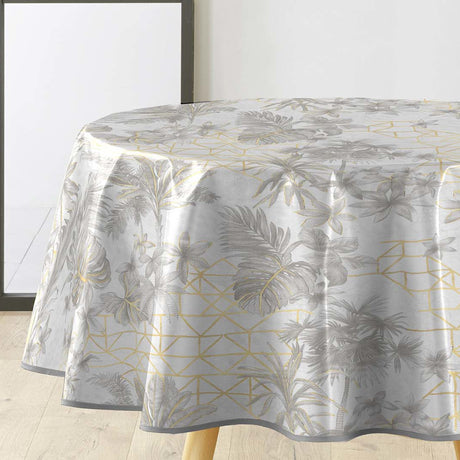 Coconut Metallic - Runde Wachstuch-Tischdecke in Grau mit Golddetails, Ø 155 cm