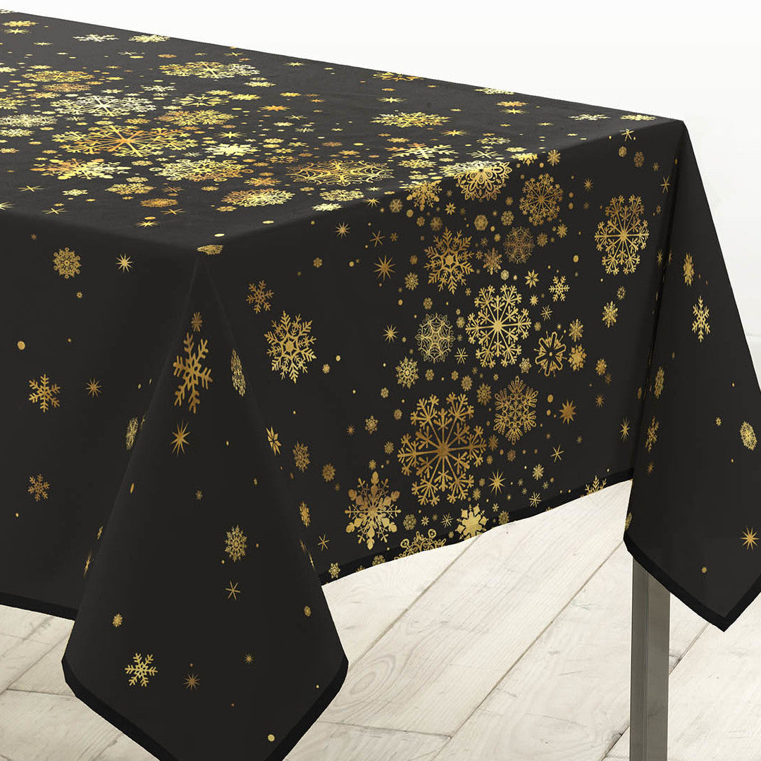 Constellation Schwarz/Gold - Weihnachtstischdecke mit Metalldruck, 150 x 240 cm, Ecke