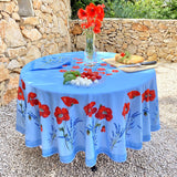Coquelicot Blau - Runde Provence-Tischdecke Ø 180 cm