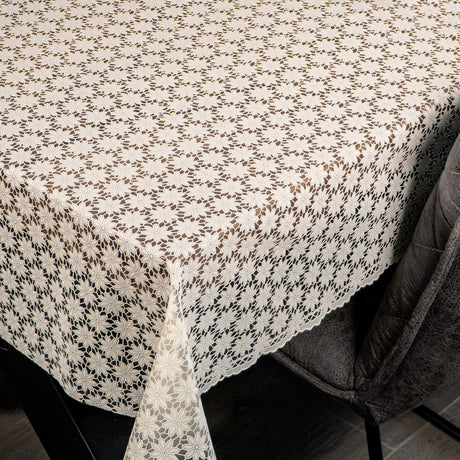 Daisy Lace – cremefarbene Wachstuch Tischdecke mit kleinen Blumen, Ecke