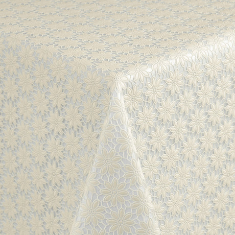 Daisy Lace – cremefarbene Wachstuch Tischdecke in Spitzenoptik mit kleinen Blumen
