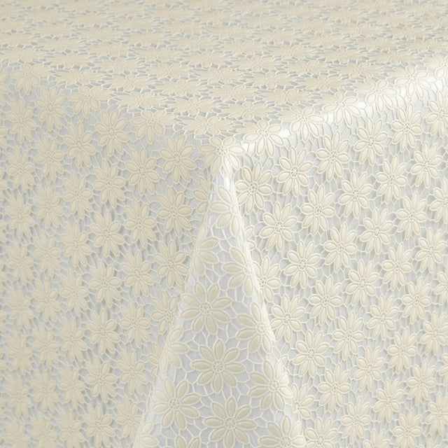Daisy Lace – cremefarbene Wachstuch Tischdecke in Spitzenoptik mit kleinen Blumen