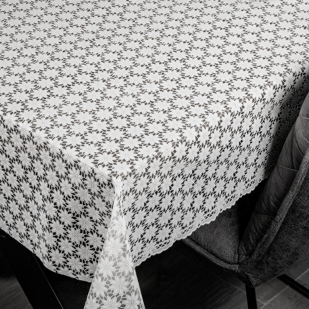 Daisy Lace – Weiße Wachstuch Tischdecke mit kleinen Blumen, Ecke