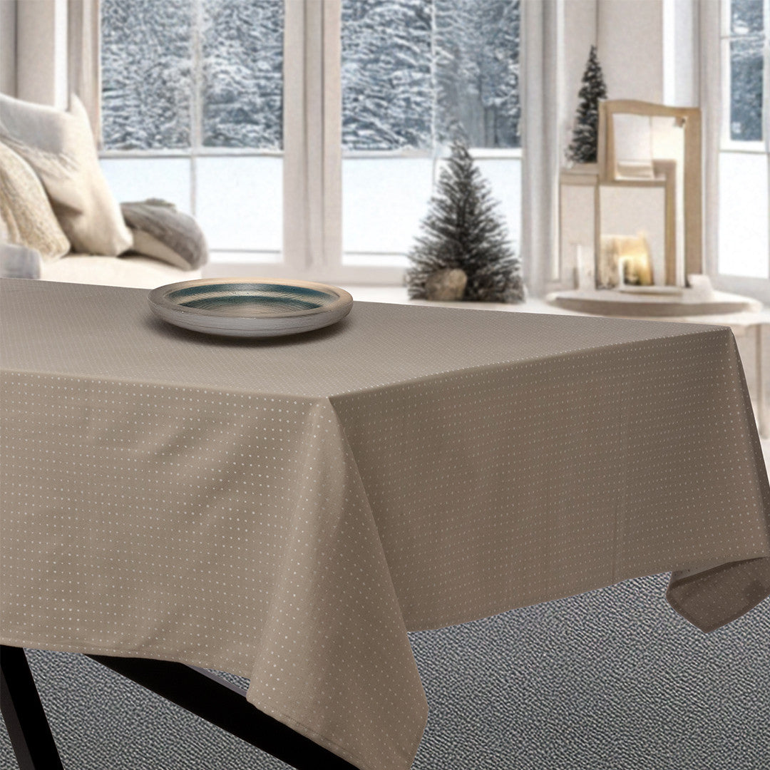 Dotea Beige - Damasttischdecke mit Punkten, 160 x 370 cm, Weihnachtsambiente
