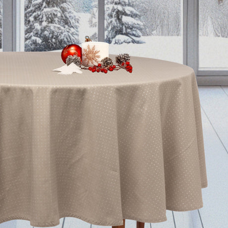 Dotea Beige - Runde Damasttischdecke mit Punkten, Ø 200 cm, Weihnachtsambiente