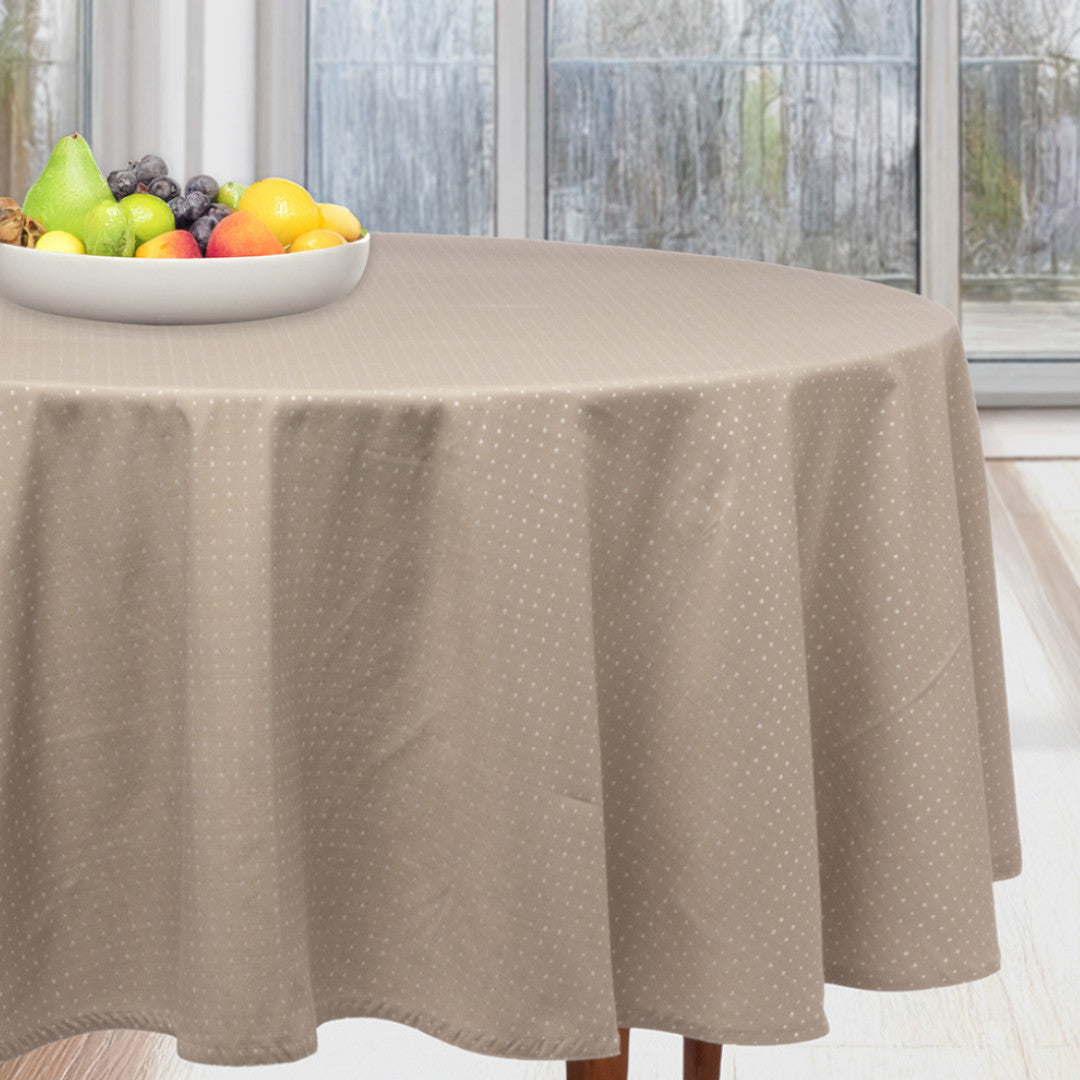 Dotea Beige - Runde Damasttischdecke mit Punkten, Ø 200 cm, Ambiente