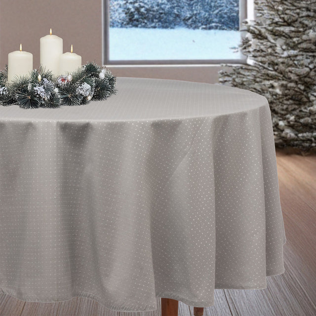 Dotea Grau-Blau - runde Damasttischdecke mit Punkten, Ø 200 cm, weihnachtliches Ambiente