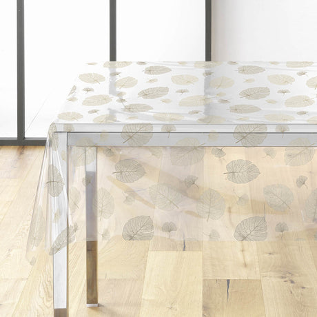 Elitis Skyggeblad - Tischfolie transparent mit feinen, hellen Blättern in natürlicher Strichzeichnung, Ecke