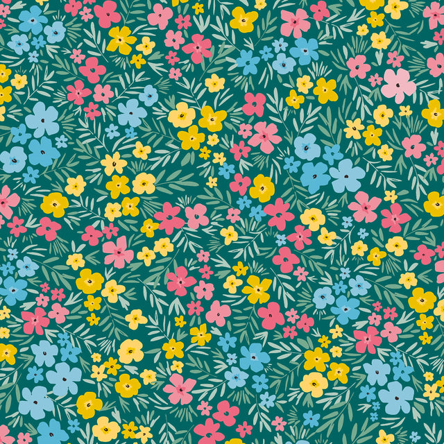 Engblomst Grün – Wachstuch Tischdecke mit leichter Prägung und dichtem Blumenmuster