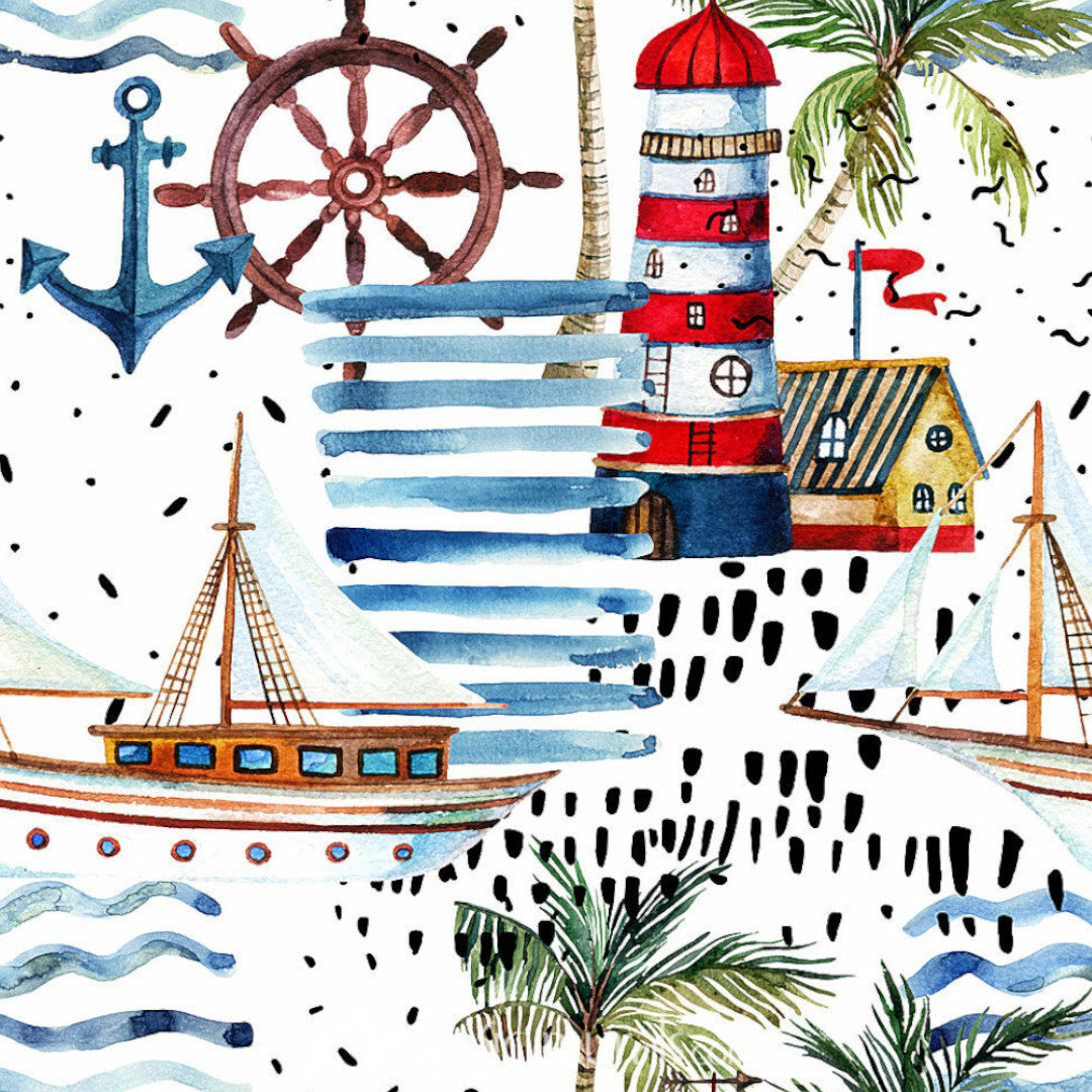 Faro Kystmotiv – abwaschbare Tischdecke mit maritimem Druckmuster, Nahaufnahme