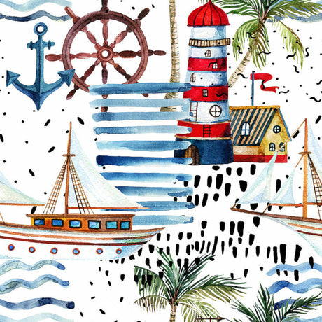 Faro Kystmotiv – abwaschbare Tischdecke mit maritimem Druckmuster, Nahaufnahme