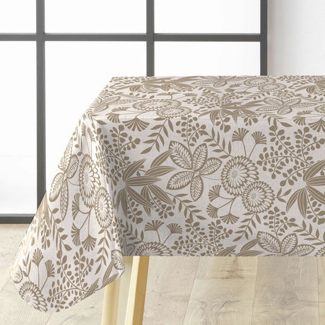 Fleuria Beige – Wachstuch Tischdecke mit botanischem Muster in warmem Beige