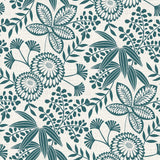 Fleuria Emerald Green - Wachstuch Tischdecke mit botanischem Muster in gedecktem Blaugrün, Muster