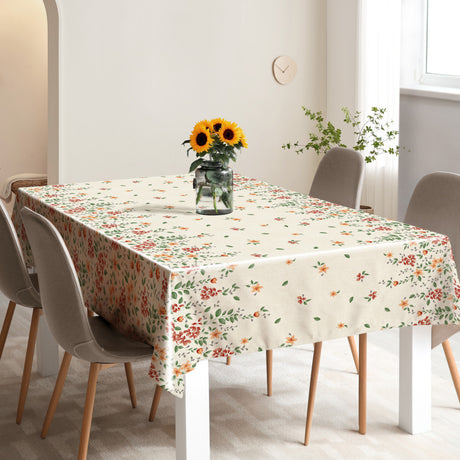 Flora Sand – Geprägte Wachstuch Tischdecke mit Blumenbordüre, Ambiente 2