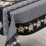 Floria Schwarz – Dekorative Wachstuch Tischdecke mit Blumenbordüre, Ecke