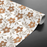 Flory Ochre - Wachstuch Tischdecke mit Blumen in warmen Ockernuancen, aufgerollt