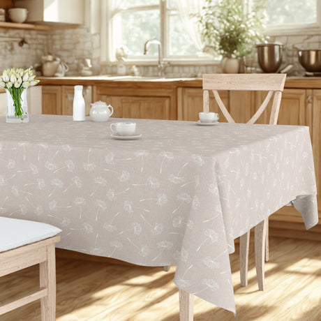 Frøvik Beige – extra breite Wachstuch Tischdecke in Leinenoptik, 180 cm, Küchenumgebung