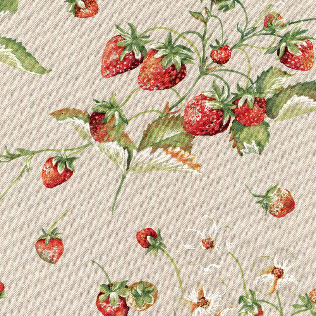 Fragole d’Estate – Abwaschbare Tischdecke in Leinenoptik mit Erdbeeren, Muster