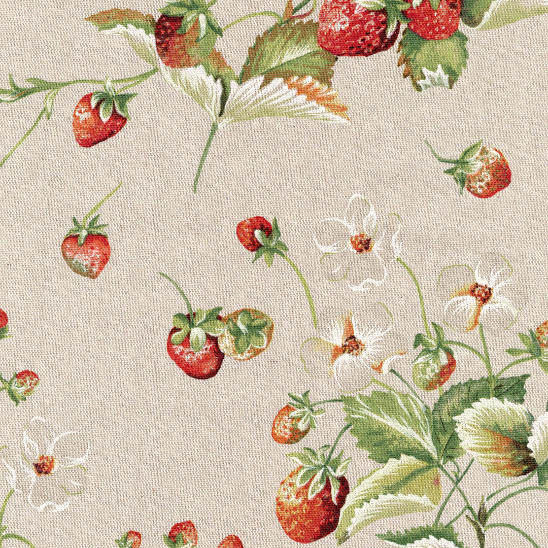 Fragole d’Estate – Abwaschbare Tischdecke in Leinenoptik mit Erdbeeren, Muster 1