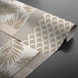 Ginger Luxury Naturel – Wachstuch Tischdecke mit botanischem Patchworkmuster, Ecke, aufgerollt