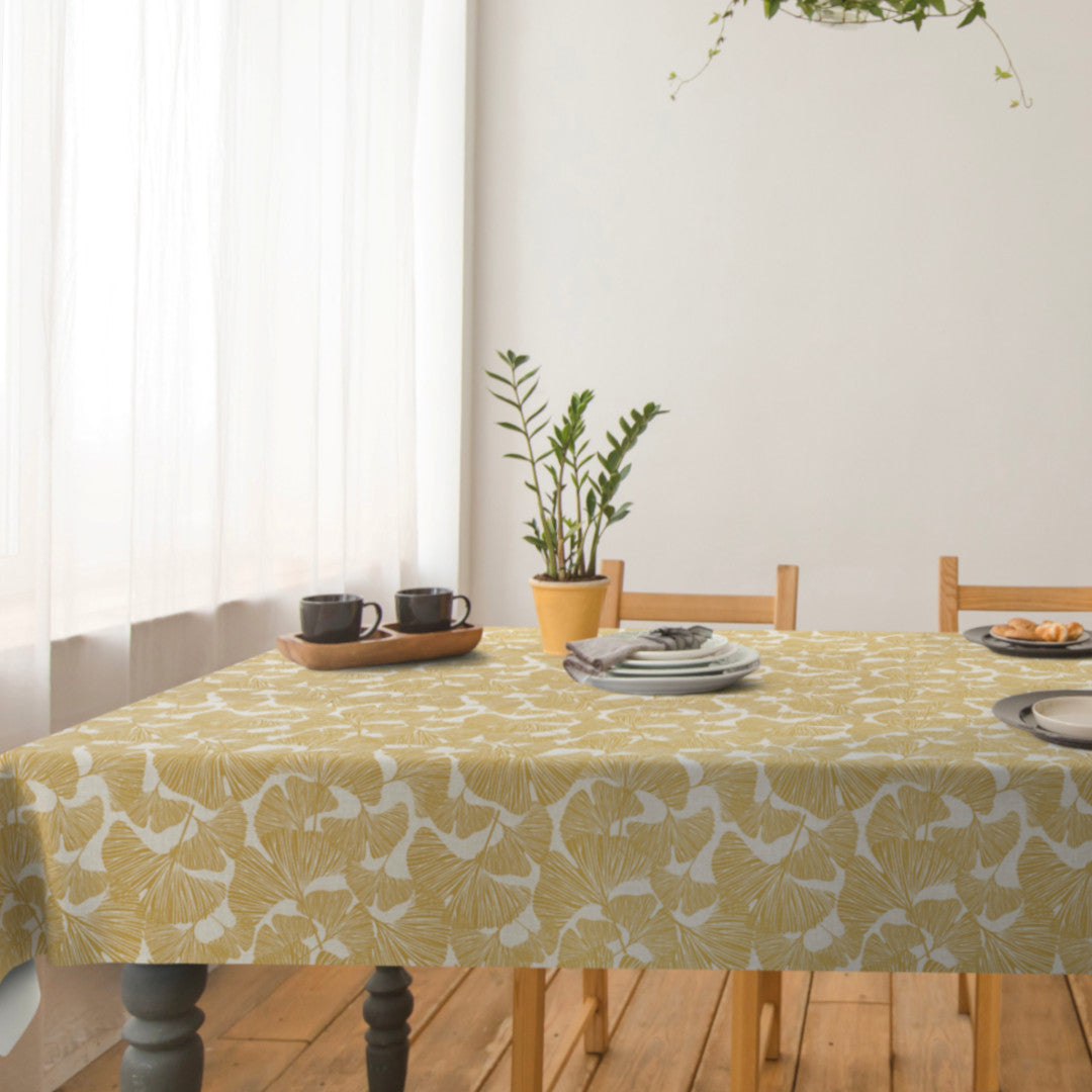 Ginkgo Honey – Extra starke Wachstuch Tischdecke in Textiloptik, Ambiente