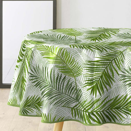 Green Feuilles – Runde Wachstuch-Tischdecke Ø 155 cm